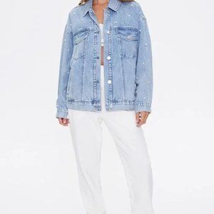 Forever 21 Faux Pearl Denim Jacket Sz L NWT